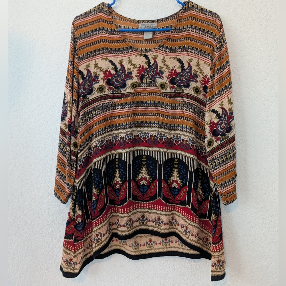 World Market Bohemian Multicolor Patterned V-neck Blouse S/M